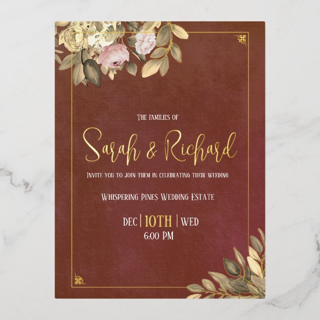 Carte Postale D'invitation À Feuilles D'aluminium Rustique Terracotta Botanique Boho Luxe Mariage (Recto)