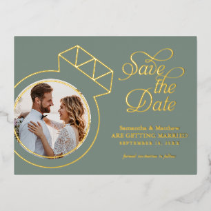 Carte Postale D'invitation À Feuilles D'aluminium Sage Green Wedding Save the Date Photo