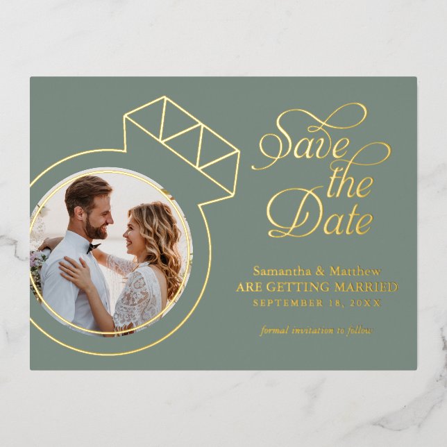 Carte Postale D'invitation À Feuilles D'aluminium Sage Green Wedding Save the Date Photo (Recto)