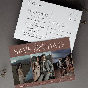 Carte Postale D'invitation À Feuilles D'aluminium Script lisse   3 Mariage photo Enregistrer la date