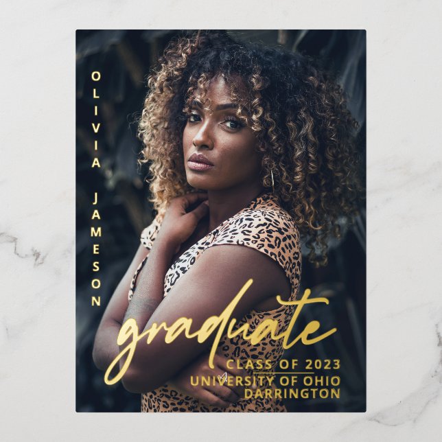 Carte Postale D'invitation À Feuilles D'aluminium Script manuscrit moderne | Photo Foil I (Recto)