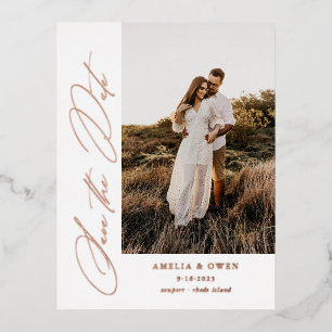 Carte Postale D'invitation À Feuilles D'aluminium Side Script minimaliste moderne Mariage photo