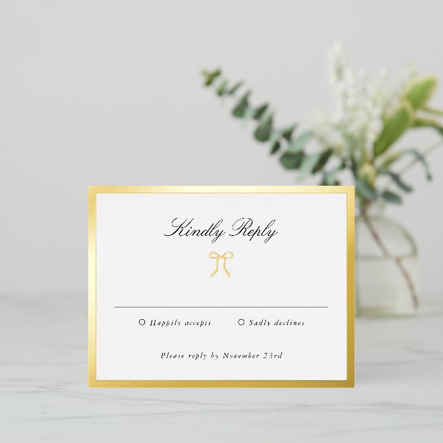 Carte Postale D'invitation À Feuilles D'aluminium Simple Bow Classic Wedding Foil RSVP Card (Debout devant)