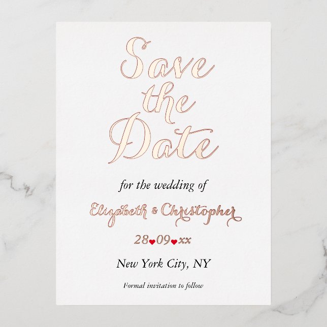 Carte Postale D'invitation À Feuilles D'aluminium Simple Elegant Marsala Mariage blanc Enregistrer l (Recto)