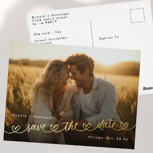 Carte Postale D'invitation À Feuilles D'aluminium Site Web de Mariage Moderne avec Photo de Sauvegar