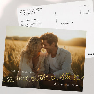 Carte Postale D'invitation À Feuilles D'aluminium Site Web de Mariage Moderne avec Photo de Sauvegar