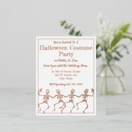 Carte Postale D'invitation À Feuilles D'aluminium Soirée Halloween de squelettes dansants
