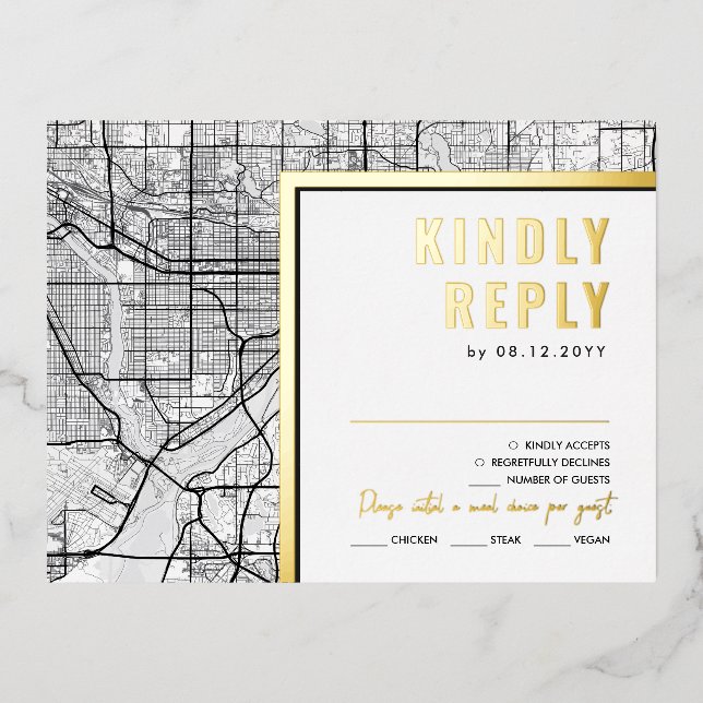 Carte Postale D'invitation À Feuilles D'aluminium St. Paul, Minnesota Love Locator | Réponse RSVP (Recto)