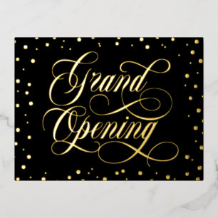 Carte Postale D'invitation À Feuilles D'aluminium Tourbillonnant Script & Gold Foil Confetti Grand O