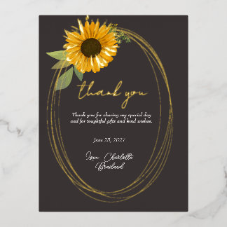Carte Postale D'invitation À Feuilles D'aluminium Tournesol jaune Floral Moderne Merci  