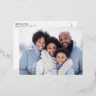 Carte Postale D'invitation À Feuilles D'aluminium Typographie moderne Photo de Noël