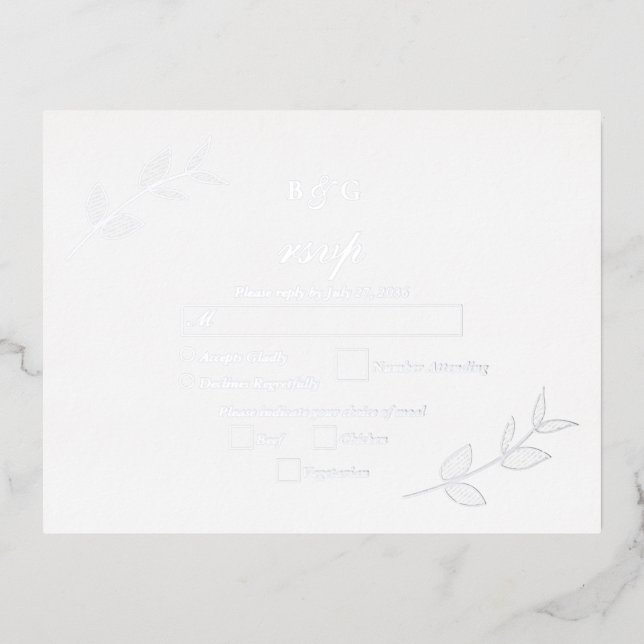 Carte Postale D'invitation À Feuilles D'aluminium Véritable Feuilles d'huile d'argent mariage élégan (Recto)