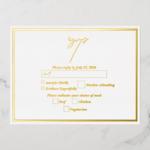 Carte Postale D'invitation À Feuilles D'aluminium Véritable Gold Foil Blanc & Gold Wedding RSVP