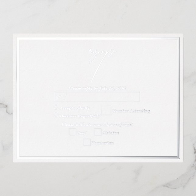 Carte Postale D'invitation À Feuilles D'aluminium Véritable huile d'argent blanc & mariage d'argent  (Recto)