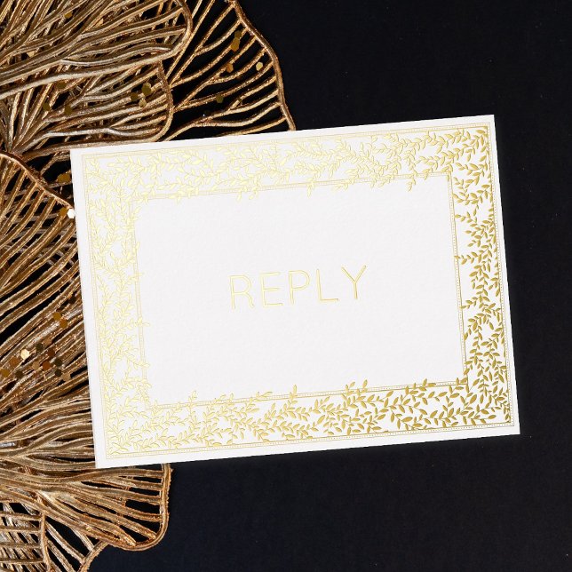 Carte Postale D'invitation À Feuilles D'aluminium Véritable huile minimum Feuilles de feuillage Repa (Créateur téléchargé)