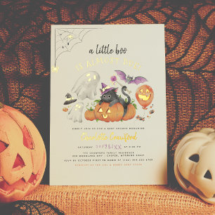 Carte Postale D'invitation À Feuilles D'aluminium Véritable huile   Un petit Baby shower d'Halloween