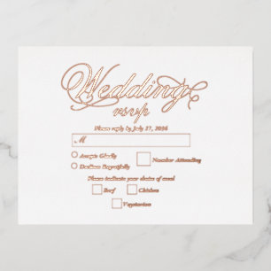 Carte Postale D'invitation À Feuilles D'aluminium Véritable Rose Gold Foil Elégant Mariage de luxe R