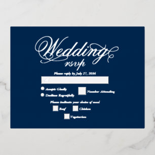 Carte Postale D'invitation À Feuilles D'aluminium Véritable Silver Foil Elégant Mariage bleu luxe RS