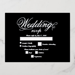 Carte Postale D'invitation À Feuilles D'aluminium Véritable Silver Foil Elégant Mariage noir luxe RS