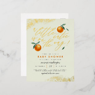 Carte Postale D'invitation À Feuilles D'aluminium Vert tendance Un Baby shower Orange Un Peu Cutie
