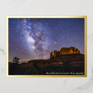 Carte Postale D'invitation À Feuilles D'aluminium Voie Lactée Galaxie sur Cathedral Rock, Arizona Go