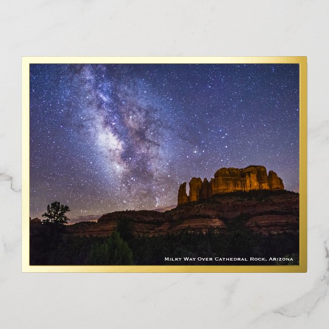 Carte Postale D'invitation À Feuilles D'aluminium Voie Lactée Galaxie sur Cathedral Rock, Arizona Go (Recto)