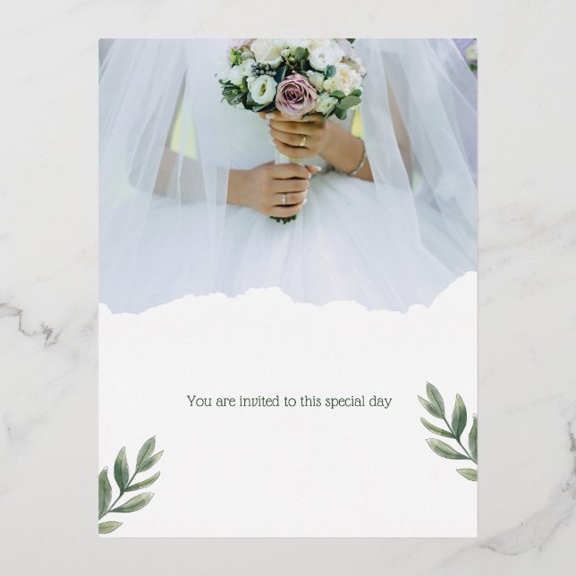 Carte Postale D'invitation À Feuilles D'aluminium Vous êtes invité à ce jour spécial. (Recto)