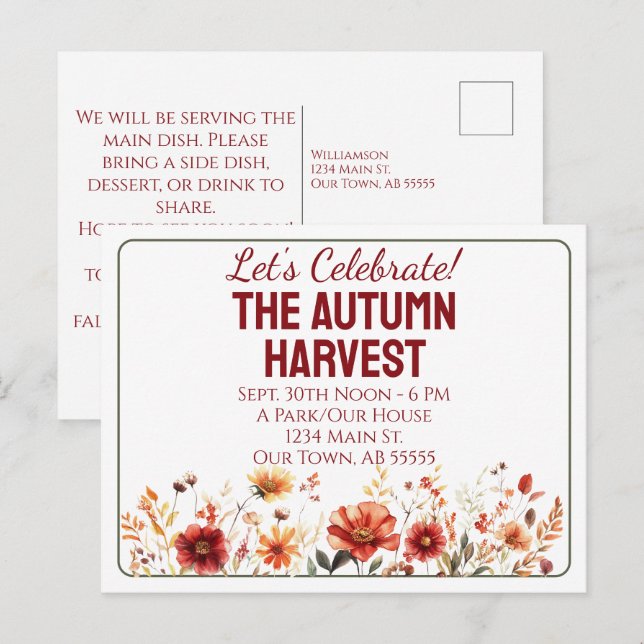 Carte postale d'invitation à la fête d'automne de  (Devant / Derrière)