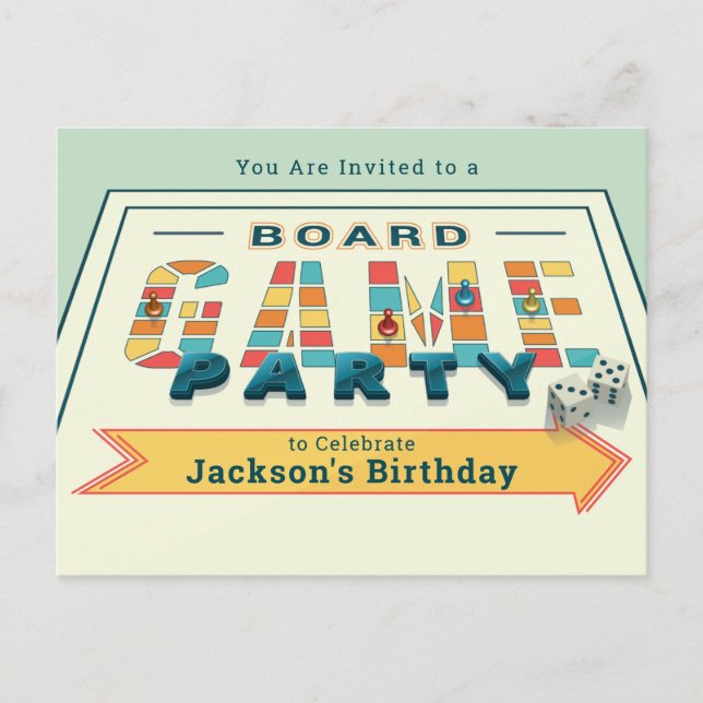 Carte postale d'invitation à une fête de jeux de s (Devant)