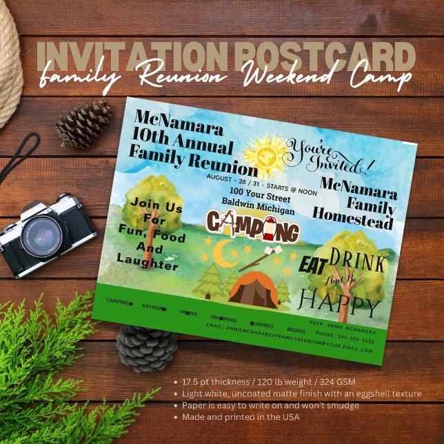 Carte postale d'invitation au camping de réunion d ( Birthday Depot
Family Reunion Camping Invitation Postcard)