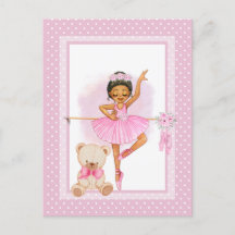 Carte postale d'invitation ballerine fleurs pois