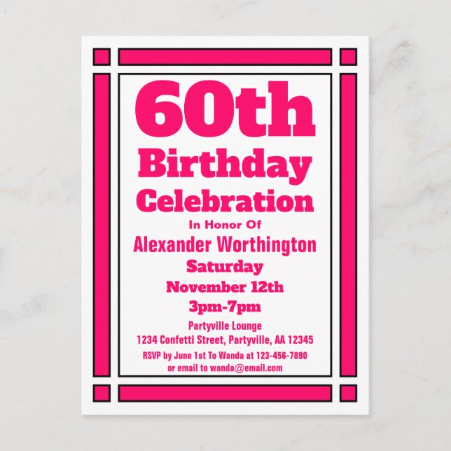 Carte postale d'invitation d'anniversaire 60 ans g (Devant)