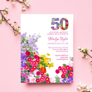 Carte postale d'invitation florale moderne pour 50