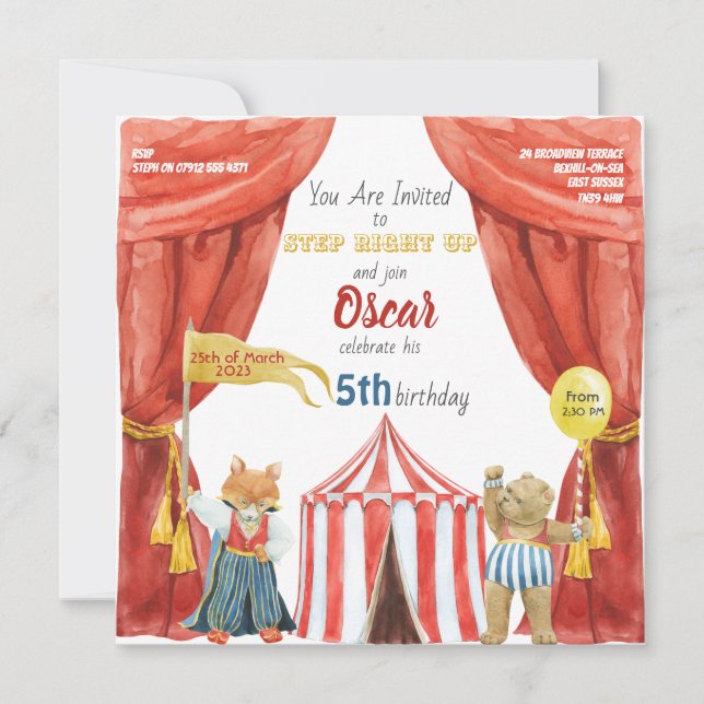 Carte postale d'invitation pour enfants Circus (Devant)