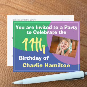 Carte postale d'invitation pour les 11 ans avec ph