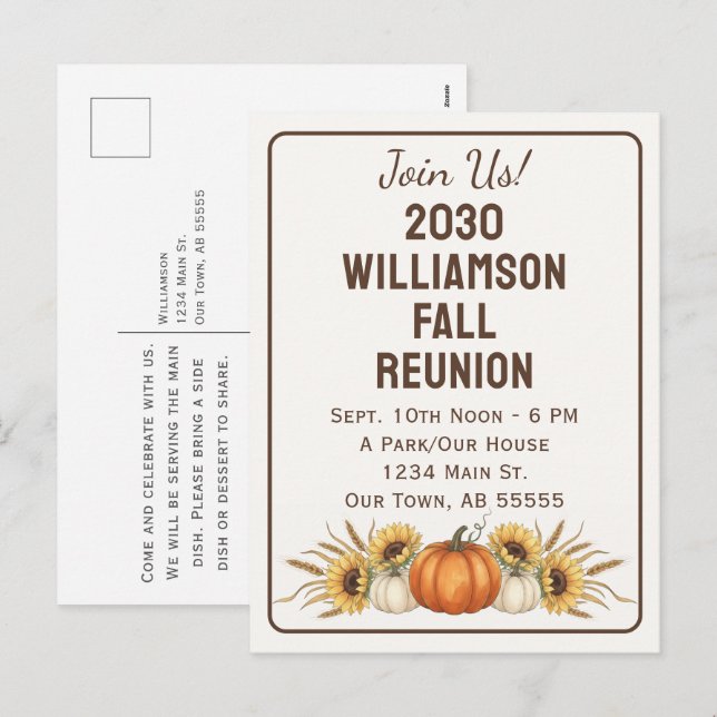 Carte postale d'invitation pour réunion automnale  (Devant / Derrière)