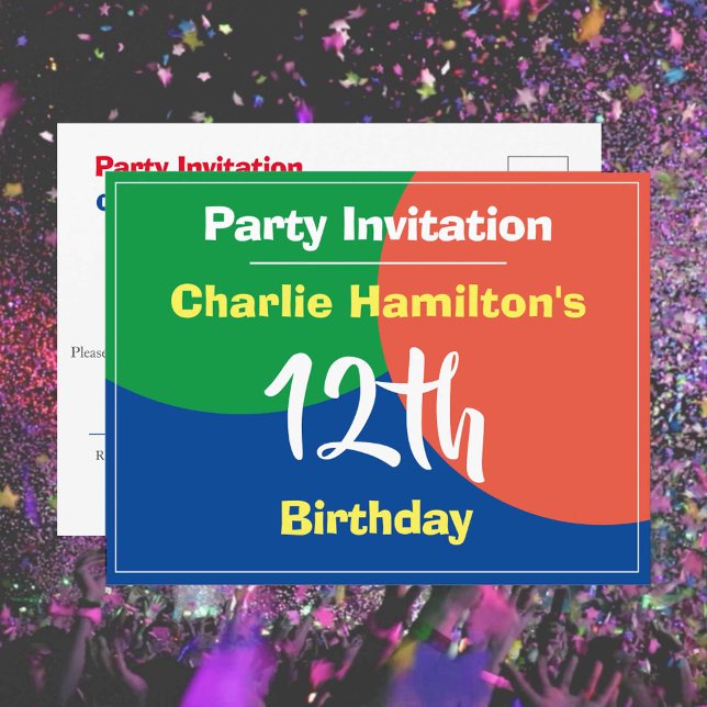 Carte postale d'invitation pour un 12e anniversair (Créateur téléchargé)