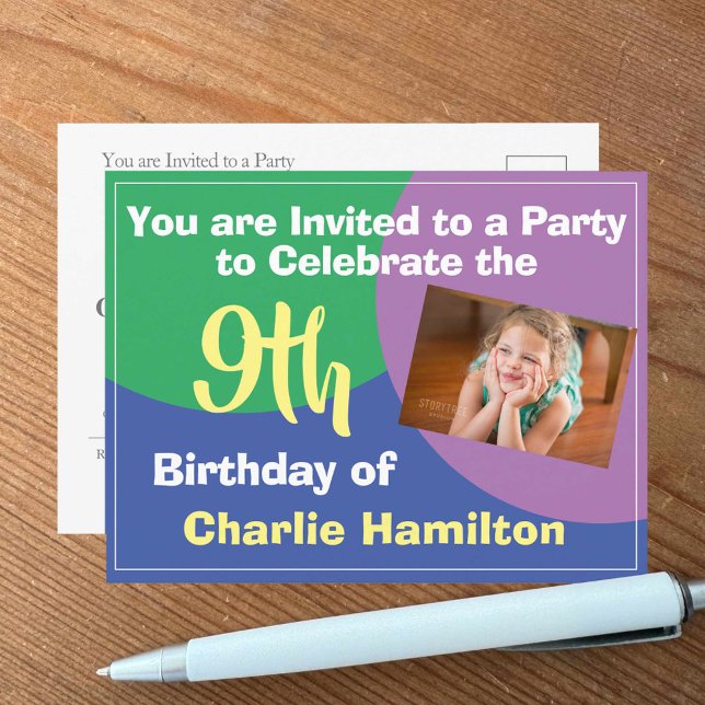 Carte postale d'invitation pour un 9e anniversaire (Créateur téléchargé)