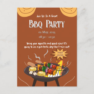 Carte postale d'invitation pour une fête BBQ marro