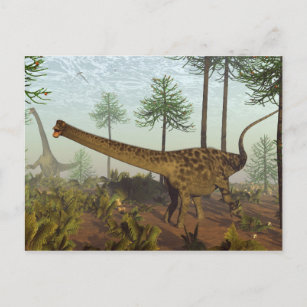 Carte Postale Diplodocus dinosaures parmi les araucaires - 3D re