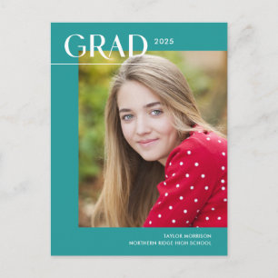 Carte Postale Diplômé 2025 Simple Aqua Photo Diplômé Gras