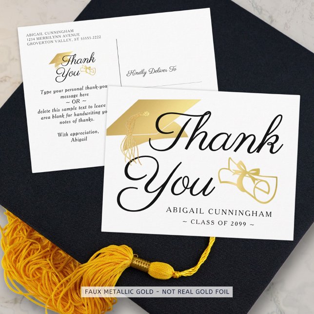 Carte Postale Diplôme de Casquette de Merci de script d'or Faux (Créateur téléchargé)