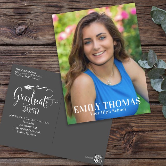 Carte Postale Diplômé élégant calligraphie typographie Photo (Créateur téléchargé)