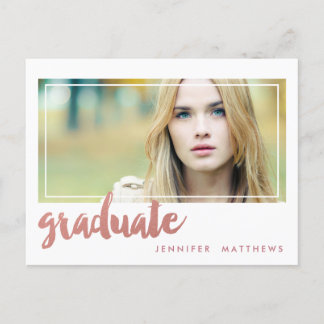 Carte Postale Diplômé rose d'or | Invitation de la fête de gradu