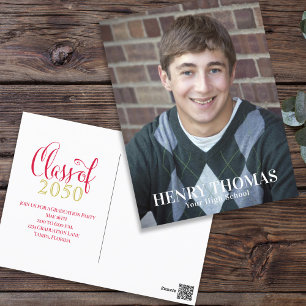 Carte Postale Diplômé simple tendance moderne minimaliste rouge