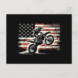 Carte Postale Dirt Bike American Flag Motocross Biker Vintage US