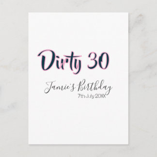 Carte Postale Dirty 30 happy birthday name date pink gray callig