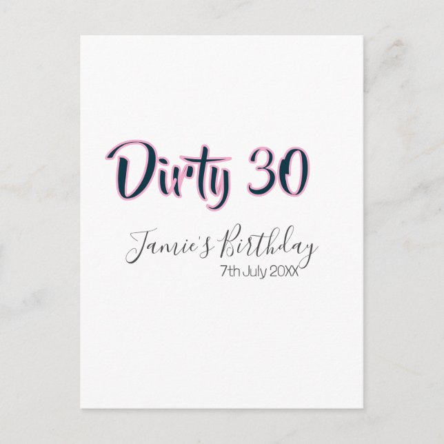 Carte Postale Dirty 30 joyeux anniversaire nom date rose gris ca (Devant)