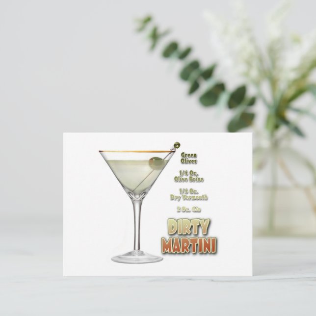 Carte Postale Dirty Martini Cocktail Recette Art (Debout devant)