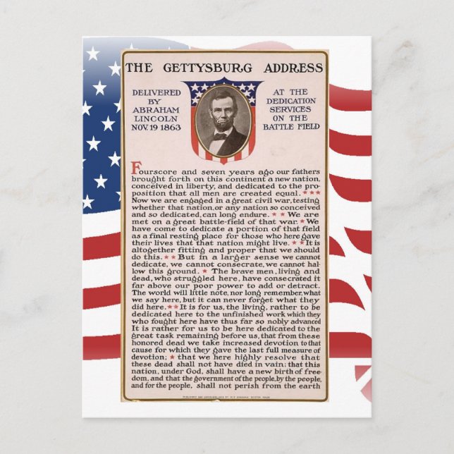 Carte Postale Discours de Gettysburg sur le thème de l'investitu (Devant)